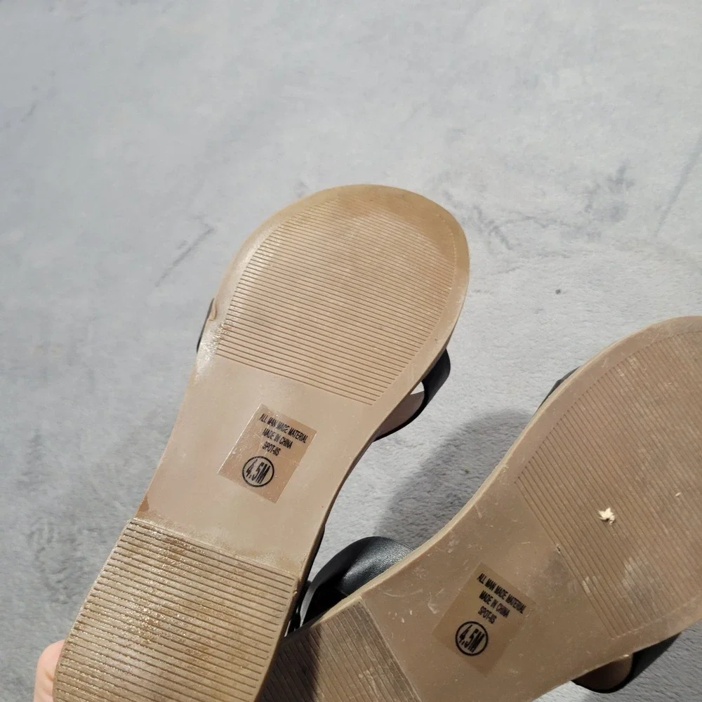 UNR8ED Sandals Womens 4.5M Black Spot Flat Crisscross Ankle Strap Summer‎ Shoes